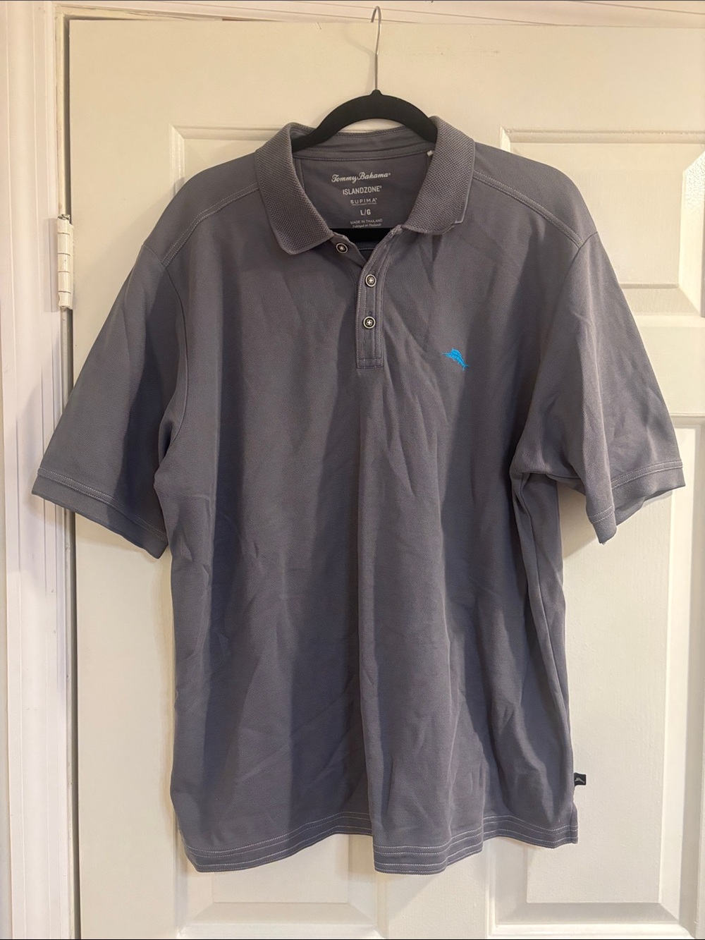 Tommy Bahama Gray Short-Sleeve Polo with Blue Logo